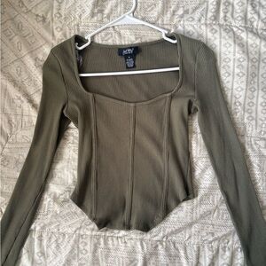 Just polly. Size: M, Sage Green Ribbed Bodysuit